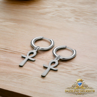Titanium Ankh Cross Sleeper Dangle Earrings - Premium Jewelry from Dazzling Delights - Just $16.88! Shop now at Dazzling Delights