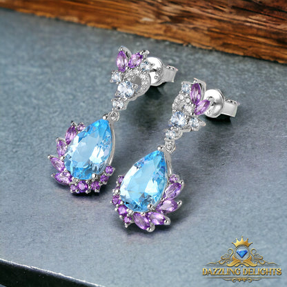 Pear Cut Blue Topaz and Amethyst Drop Earrings - Premium Jewelry from Dazzling Delights - Just $119.21! Shop now at Dazzling Delights