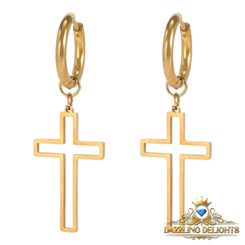 Titanium Hollow Cross Sleeper Dangle Earrings - Premium Jewelry from Dazzling Delights - Just $22.46! Shop now at Dazzling Delights