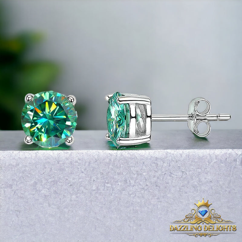 Round Brilliant Cut Green Moissanite 4-Claw Stud Earrings - Premium Jewelry from Dazzling Delights - Just $80.96! Shop now at Dazzling Delights