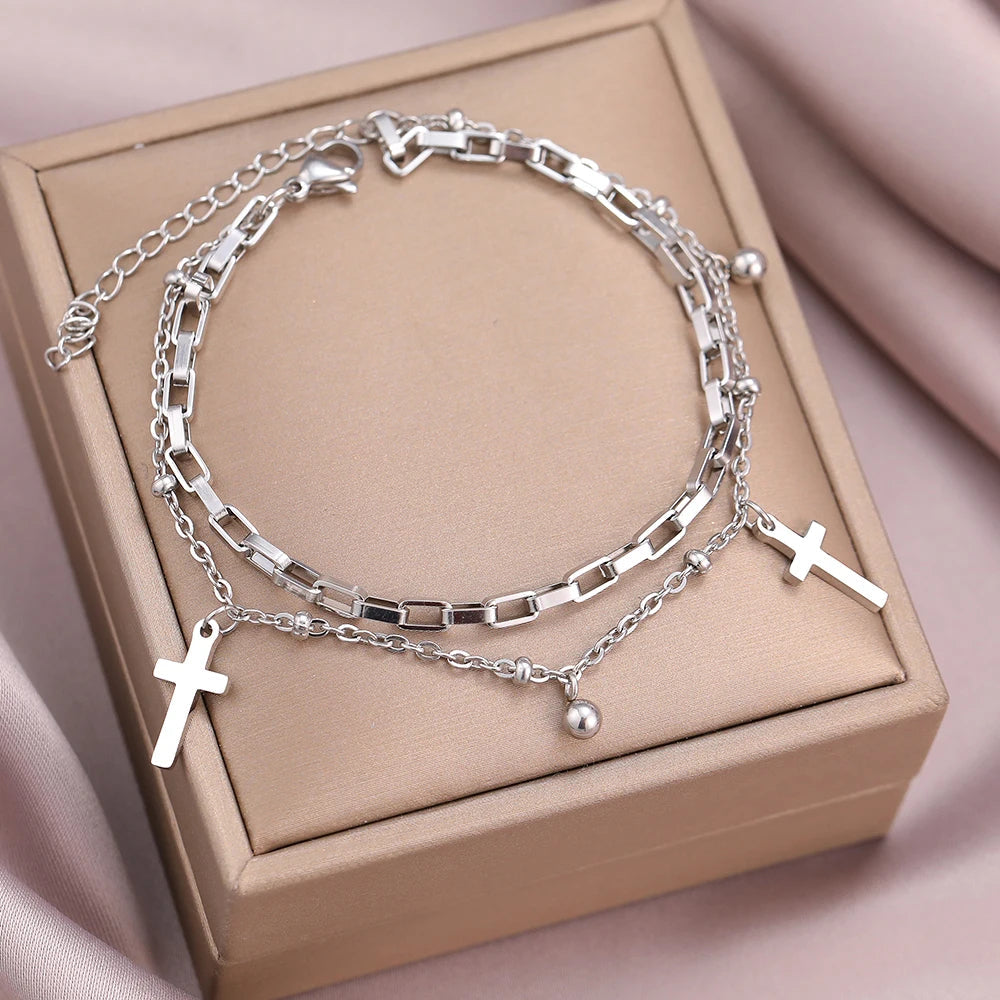 Titanium Cross Charm Bracelet - Premium Jewelry from Dazzling Delights - Just $21.71! Shop now at Dazzling Delights