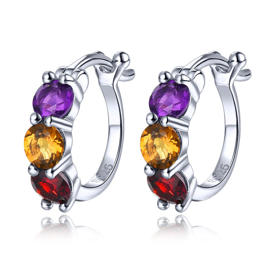 Tri-Stone Round Cut Natural Gemstone Earrings - Your Choice of Gemstones - Premium Jewelry from Dazzling Delights - Just $69.71! Shop now at Dazzling Delights