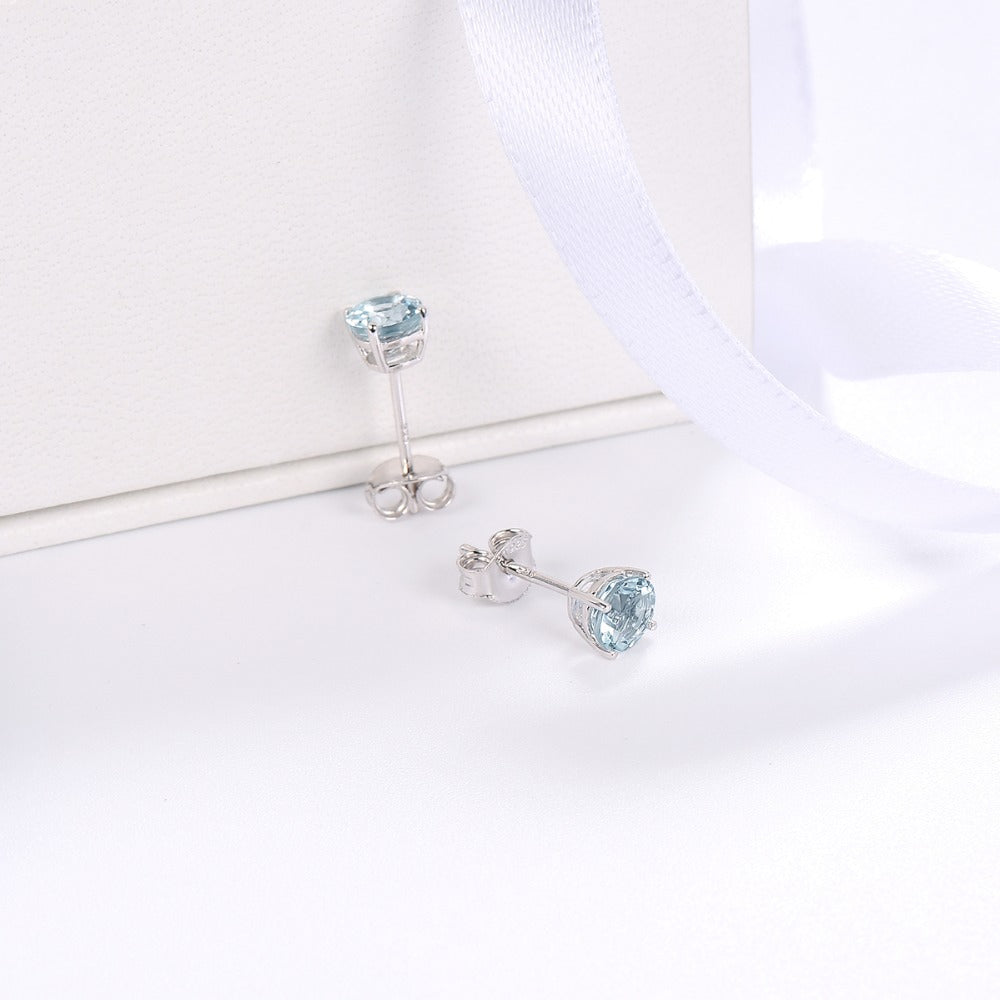 6mm Round Cut Natural Aquamarine Stud Earrings - Premium Jewelry from Dazzling Delights - Just $74.21! Shop now at Dazzling Delights