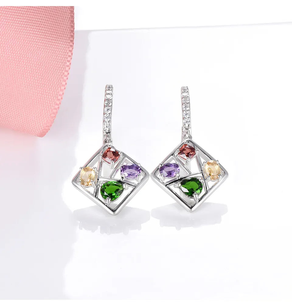 Four Stone Oval Cut Natural Gemstone Dangle Earrings - Premium Jewelry from Dazzling Delights - Just $64.46! Shop now at Dazzling Delights