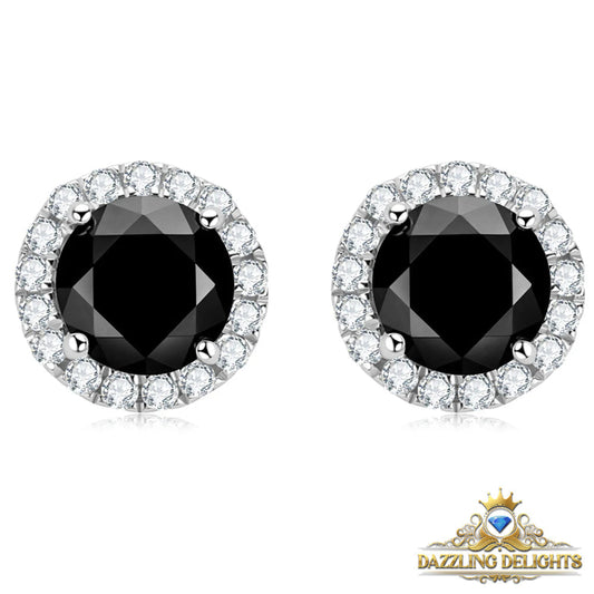 Round Brilliant Cut Black Moissanite Halo Stud Earrings - Premium Jewelry from Dazzling Delights - Just $96.71! Shop now at Dazzling Delights