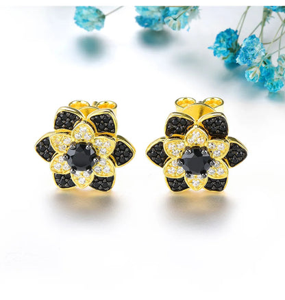 Black and White Spinel Flower Stud Earrings - Premium Jewelry from Dazzling Delights - Just $62.96! Shop now at Dazzling Delights