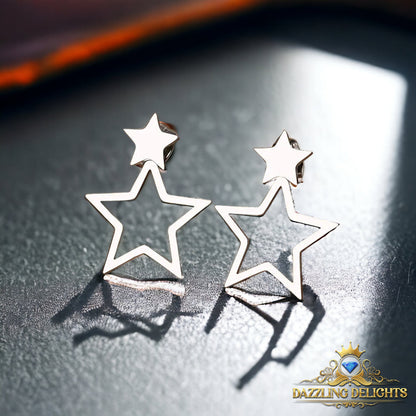 Titanium Double Star Stud Earrings - Premium Jewelry from Dazzling Delights - Just $20.96! Shop now at Dazzling Delights