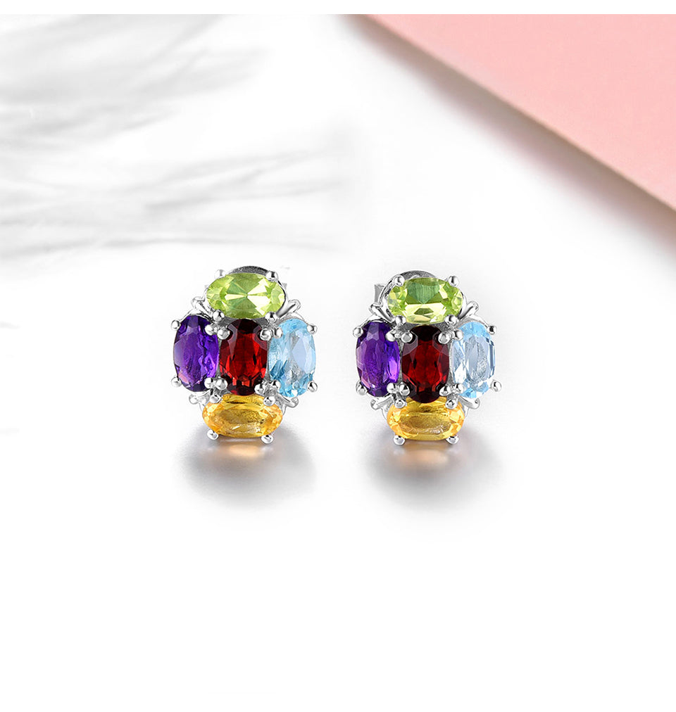 5x3mm Oval Cut Five Gemstone Stud Earrings - Premium Jewelry from Dazzling Delights - Just $79.95! Shop now at Dazzling Delights