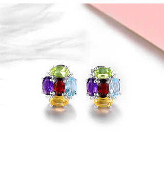 5x3mm Oval Cut Five Gemstone Stud Earrings - Premium Jewelry from Dazzling Delights - Just $48.75! Shop now at Dazzling Delights