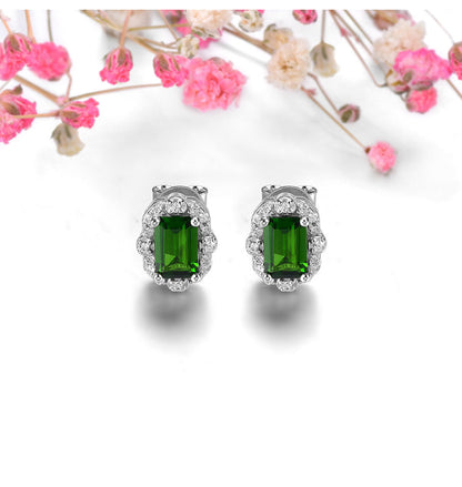 6x4mm Emerald Cut Natural Gemstone Halo Stud Earrings - Your Choice of Gemstone - Premium Jewelry from Dazzling Delights - Just $74.95! Shop now at Dazzling Delights