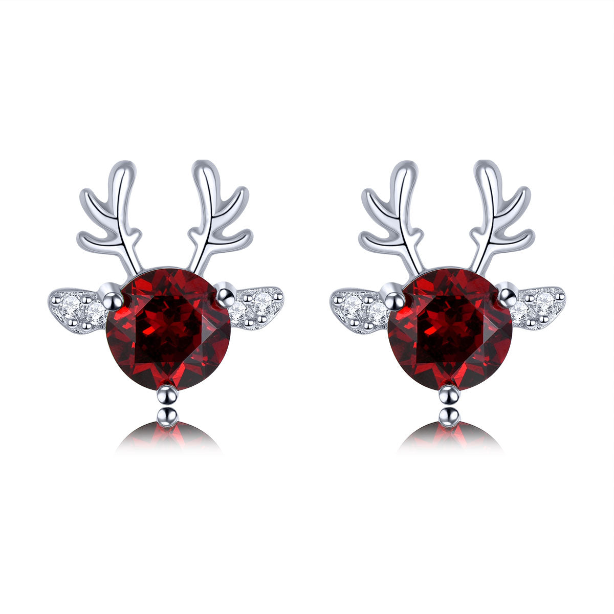 5mm Round Cut Natural Gemstone Christmas Reindeer Stud Earrings - Your Choice of Gemstone - Premium Jewelry from Dazzling Delights - Just $74.95! Shop now at Dazzling Delights