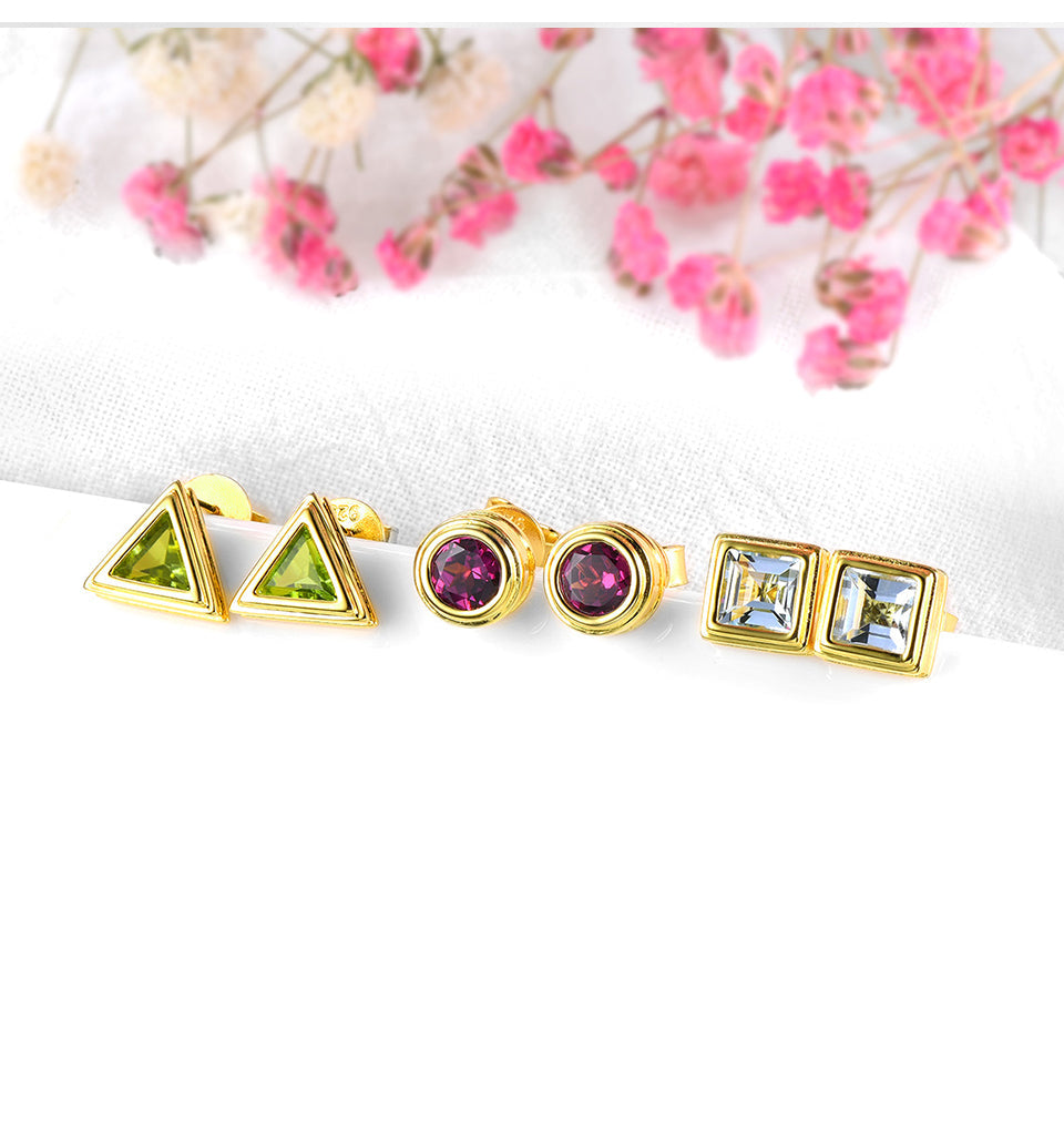 Geometric Designed Natural Gemstone Stud Earrings - Your Choice of Gemstone - Premium Jewelry from Dazzling Delights - Just $56.21! Shop now at Dazzling Delights