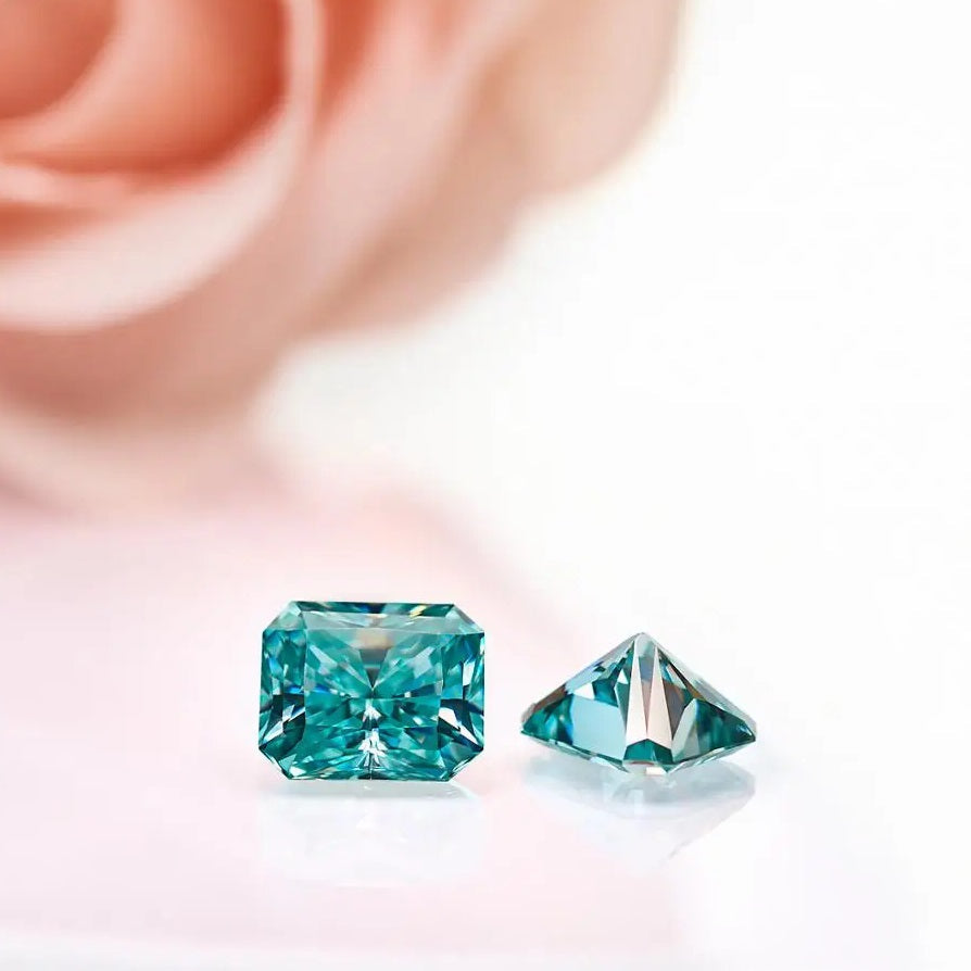 Bluish Green Radiant Cut Moissanites - Premium Jewelry from Dazzling Delights - Just $83.33! Shop now at Dazzling Delights