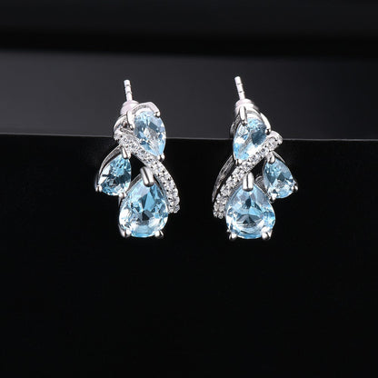 Tri-Stone Pear Cut Natural Topaz Stud Earrings - Premium Jewelry from Dazzling Delights - Just $59.96! Shop now at Dazzling Delights