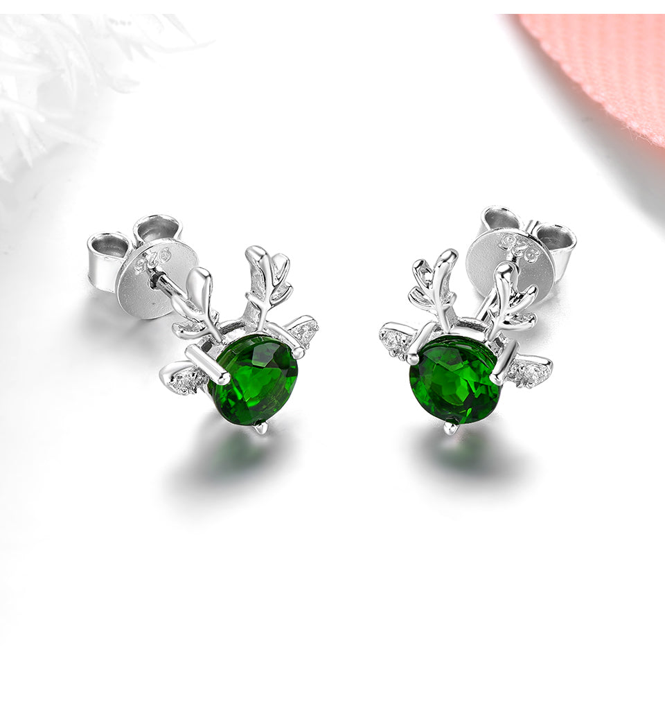 5mm Round Cut Natural Gemstone Christmas Reindeer Stud Earrings - Your Choice of Gemstone - Premium Jewelry from Dazzling Delights - Just $74.95! Shop now at Dazzling Delights