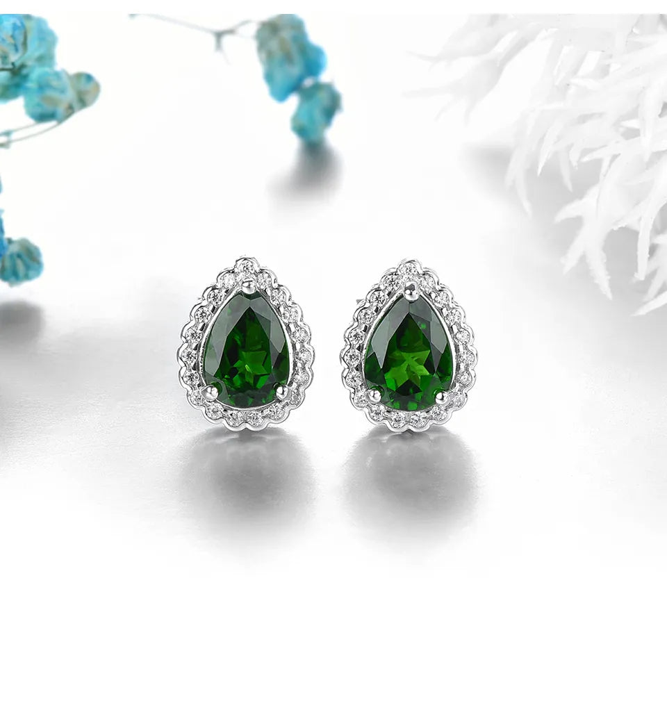 7x5mm Pear Cut Natural Chrome Diopside Halo Stud Earrings - Premium Jewelry from Dazzling Delights - Just $85.95! Shop now at Dazzling Delights