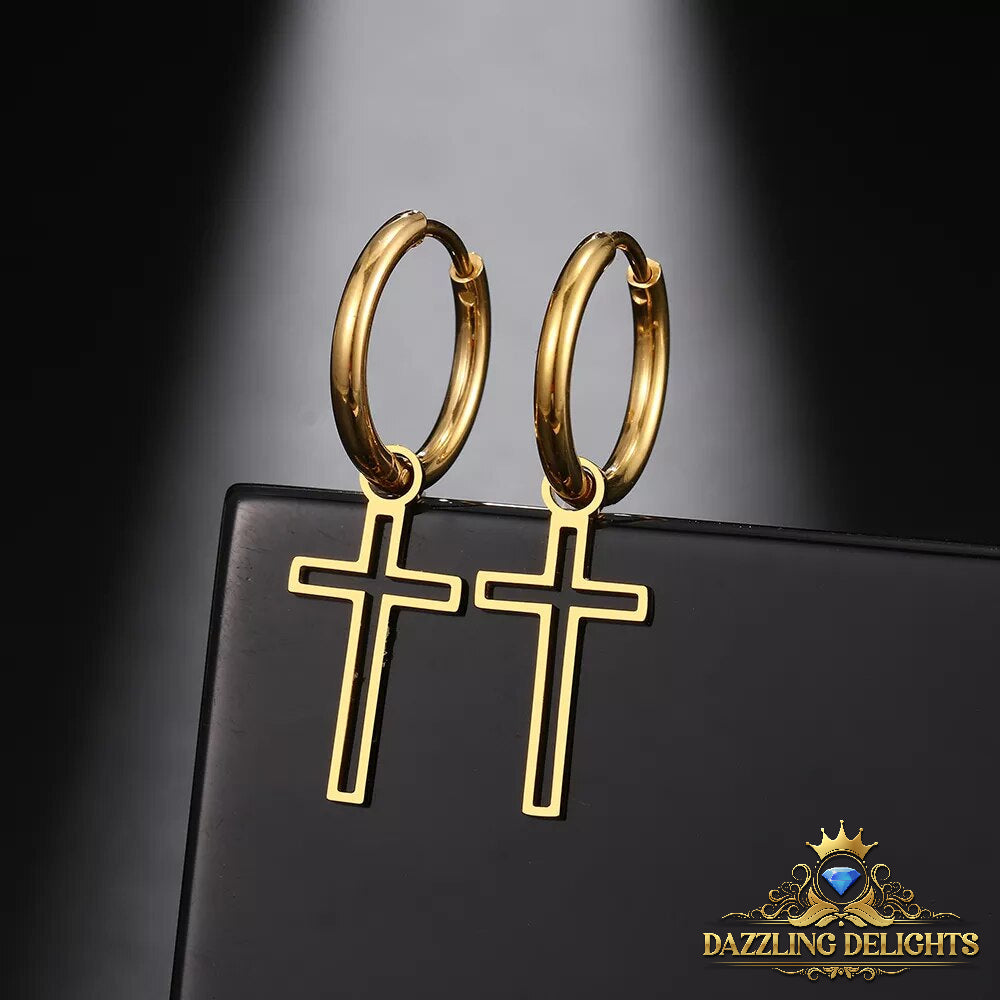 Titanium Hollow Cross Sleeper Dangle Earrings - Premium Jewelry from Dazzling Delights - Just $22.46! Shop now at Dazzling Delights