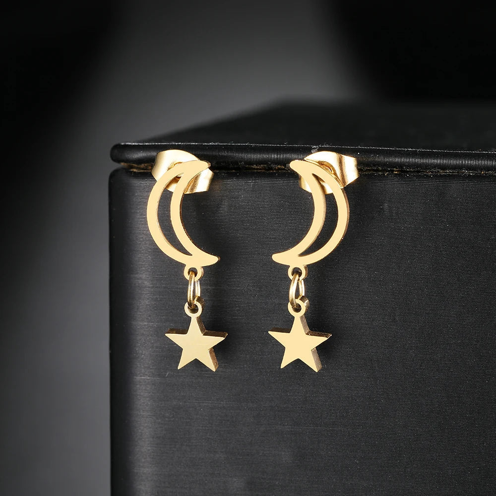 Titanium Moon and Star Stud Earrings - Premium Jewelry from Dazzling Delights - Just $20.96! Shop now at Dazzling Delights