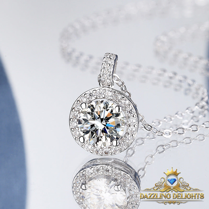 Moissanite Halo Pendant Necklace - Premium Jewelry from Dazzling Delights - Just $116.21! Shop now at Dazzling Delights