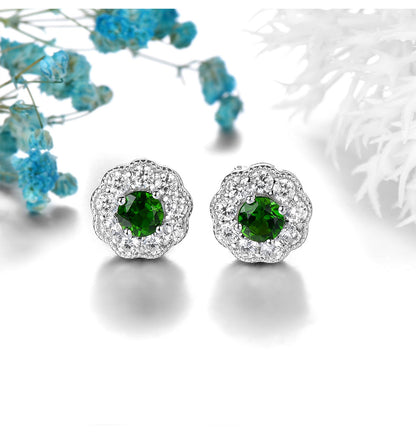 4mm Round Cut Natural Chrome Diopside Halo Stud Earrings - Premium Jewelry from Dazzling Delights - Just $56.21! Shop now at Dazzling Delights