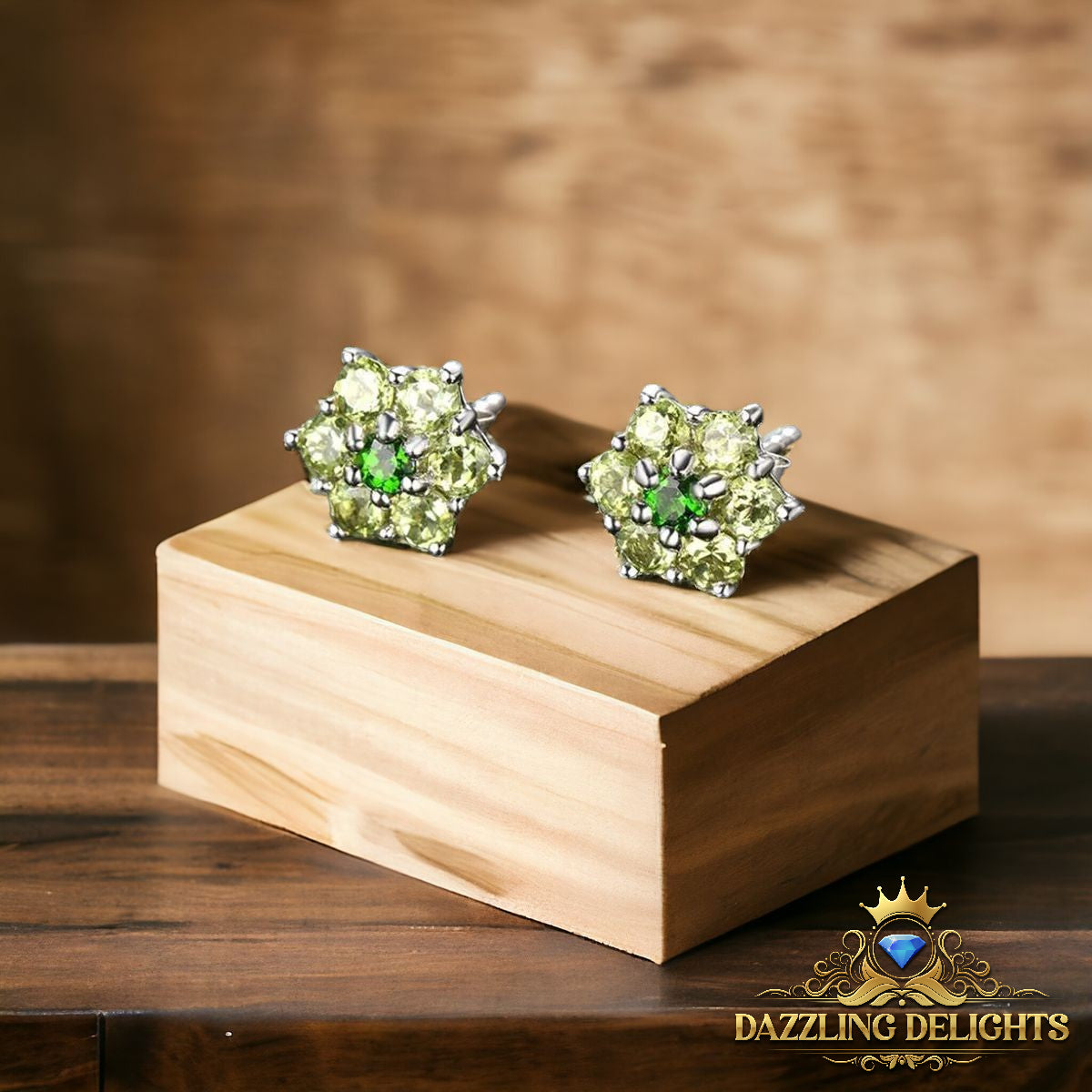 Elegant Floral Peridot and Diopside Cluster Earrings in Sterling Silver - Premium Jewelry from Dazzling Delights - Just $64.46! Shop now at Dazzling Delights