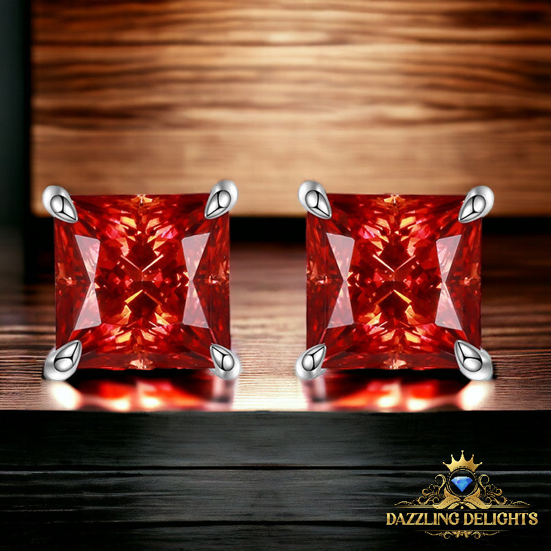 Princess Cut Red Moissanite Stud Earrings - Premium Jewelry from Dazzling Delights - Just $112.46! Shop now at Dazzling Delights