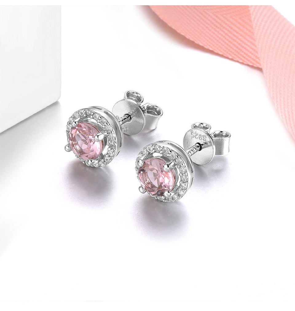 5mm Round Cut Natural Light Pink Tourmaline Halo Stud Earrings - Premium Jewelry from Dazzling Delights - Just $69.71! Shop now at Dazzling Delights