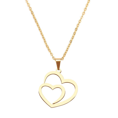 Gold Titanium Double Heart Pendant Necklace - Premium Jewelry from Dazzling Delights - Just $21.71! Shop now at Dazzling Delights