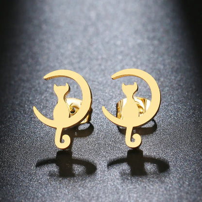 Titanium Moon Cat Stud Earrings - Premium Jewelry from Dazzling Delights - Just $21.71! Shop now at Dazzling Delights