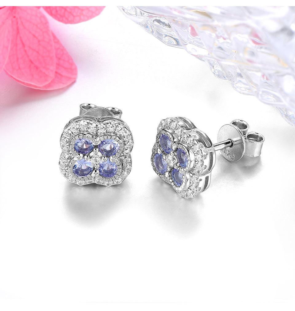 Four-Stone Natural Gemstone Halo Stud Earrings - Your Choice of Gemstone - Premium Jewelry from Dazzling Delights - Just $69.71! Shop now at Dazzling Delights