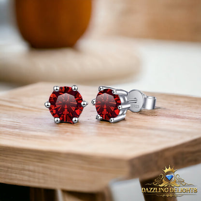 Round Brilliant Cut Red Moissanite 4-Claw Stud Earrings - Premium Jewelry from Dazzling Delights - Just $80.96! Shop now at Dazzling Delights