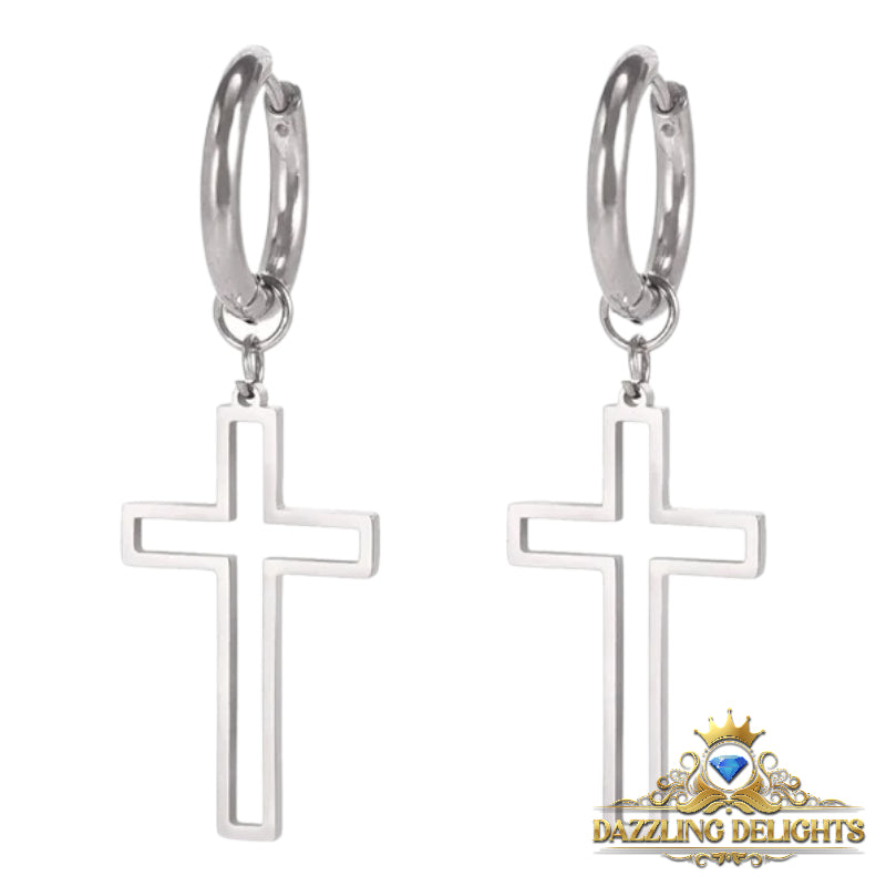 Titanium Hollow Cross Sleeper Dangle Earrings - Premium Jewelry from Dazzling Delights - Just $22.46! Shop now at Dazzling Delights