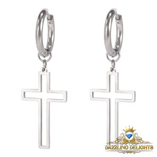 Titanium Hollow Cross Sleeper Dangle Earrings - Premium Jewelry from Dazzling Delights - Just $29.95! Shop now at Dazzling Delights