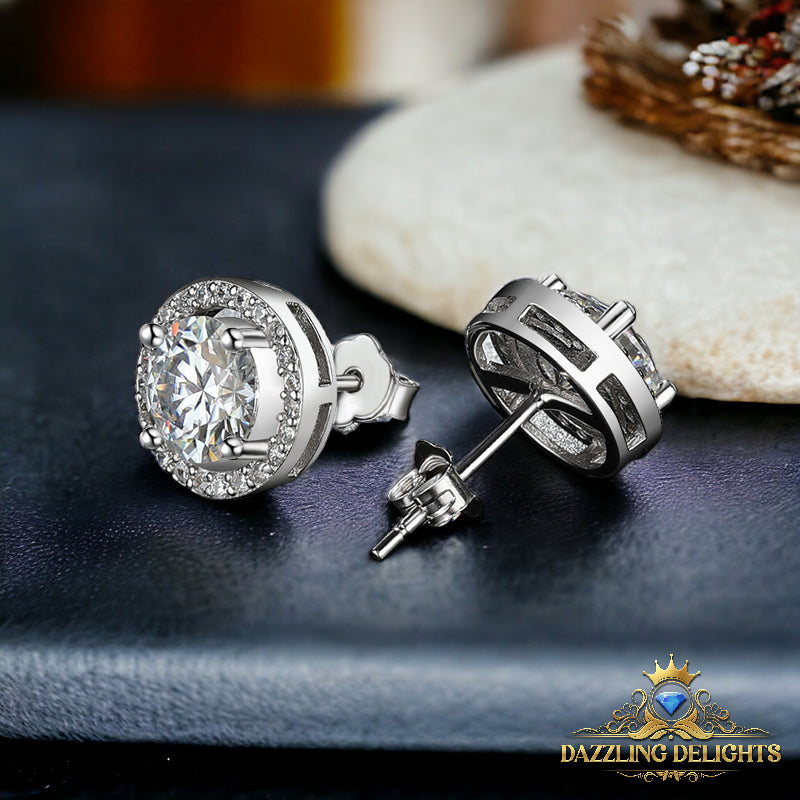 Round Brilliant Cut Moissanite Halo Stud Earrings - Premium Jewelry from Dazzling Delights - Just $80.96! Shop now at Dazzling Delights