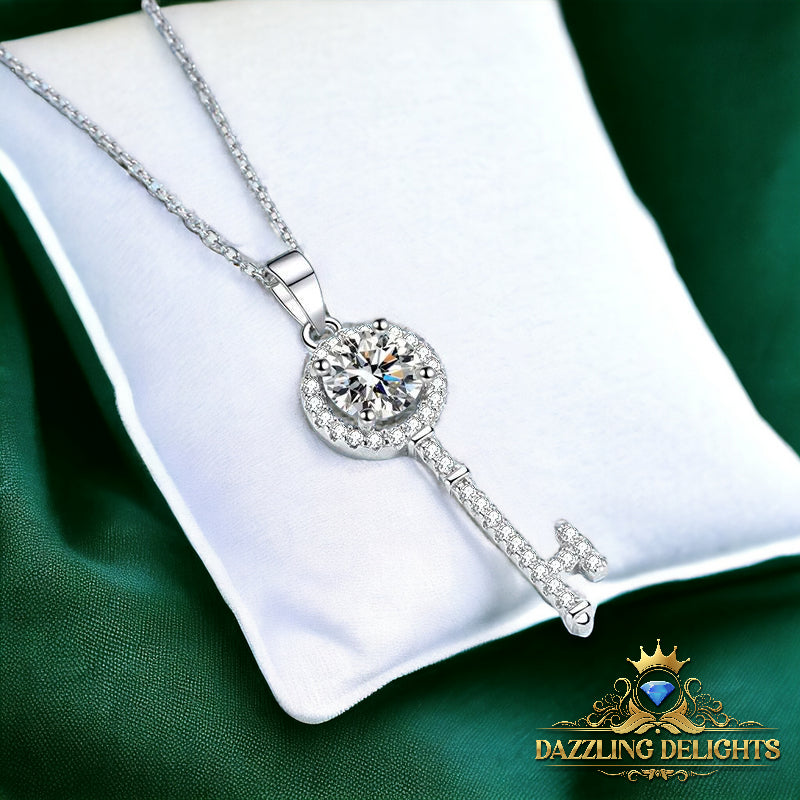 Moissanite Key Pendant Necklace - Premium Jewelry from Dazzling Delights - Just $80.95! Shop now at Dazzling Delights