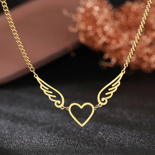 Titanium Angel Wings Heart Pendant Necklace - Premium Jewelry from Dazzling Delights - Just $21.71! Shop now at Dazzling Delights