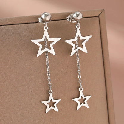 Titanium Double Star Tassle Earrings - Premium Jewelry from Dazzling Delights - Just $21.71! Shop now at Dazzling Delights