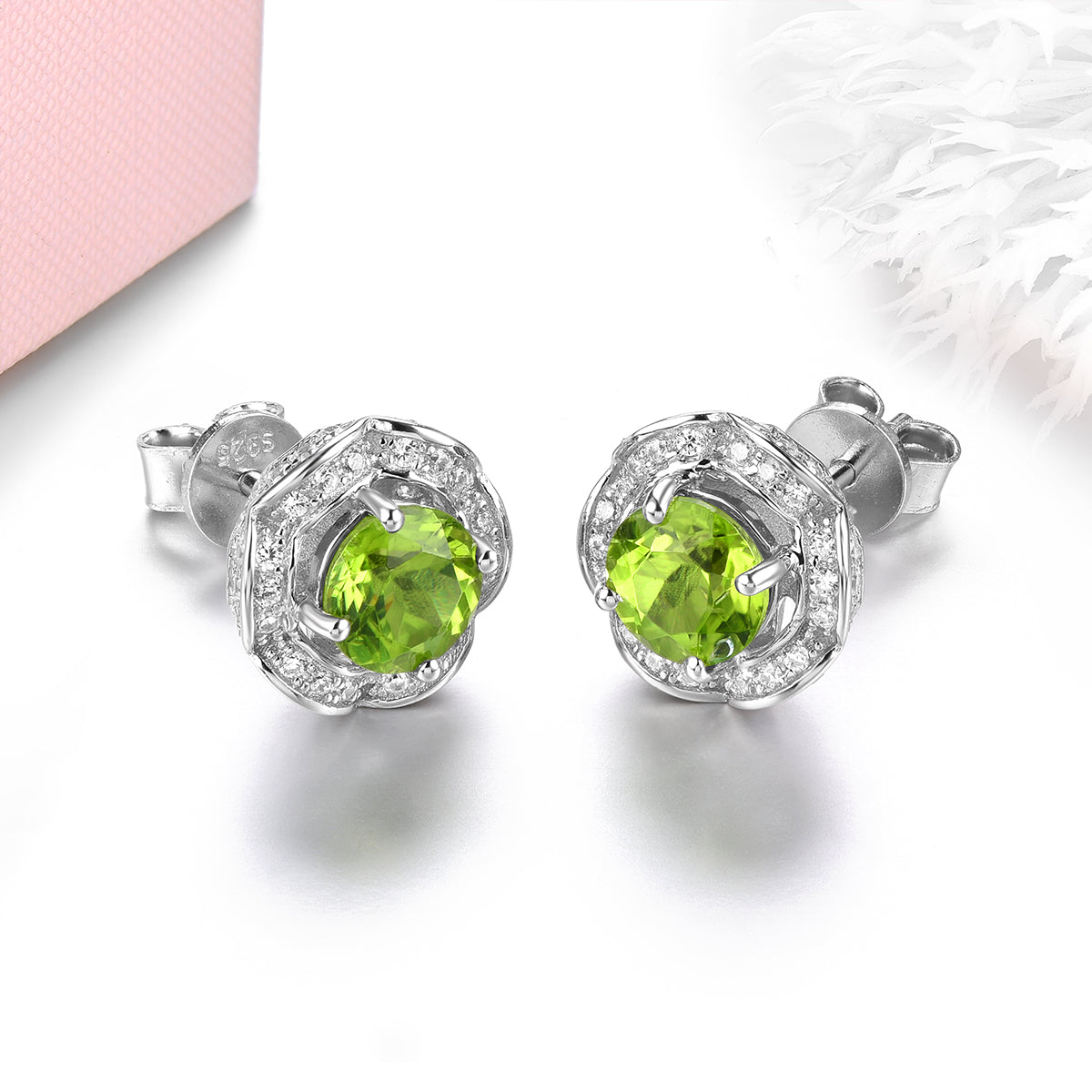 6mm Round Cut Natural Peridot Halo Stud Earrings - Premium Jewelry from Dazzling Delights - Just $73.46! Shop now at Dazzling Delights