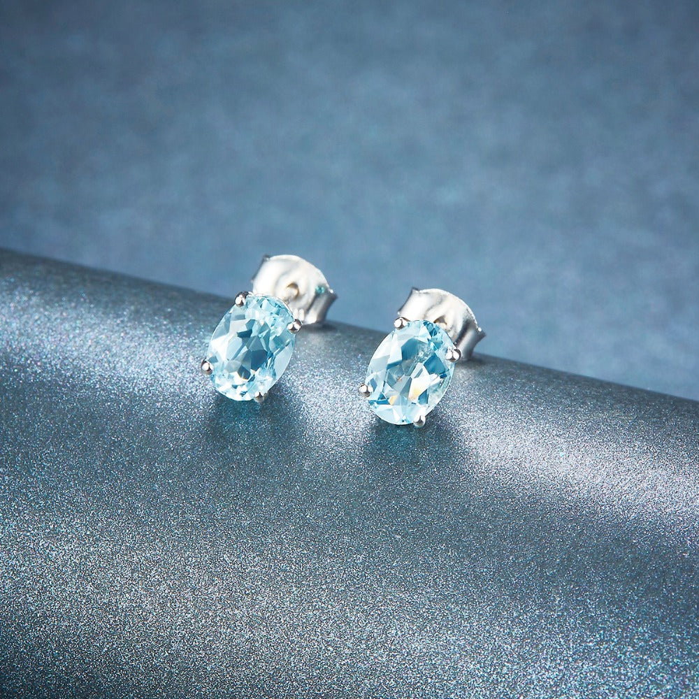 6x4mm Oval Cut Natural Aquamarine Stud Earrings - Premium Jewelry from Dazzling Delights - Just $74.95! Shop now at Dazzling Delights