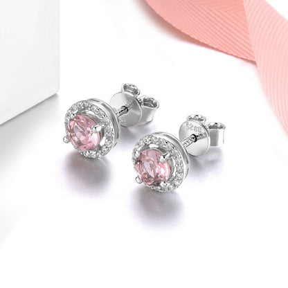 5mm Round Cut Natural Light Pink Tourmaline Halo Stud Earrings - Premium Jewelry from Dazzling Delights - Just $69.71! Shop now at Dazzling Delights