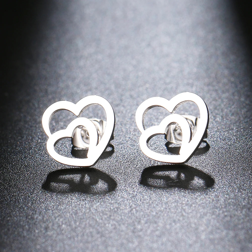 Titanium Double Heart Stud Earrings - Premium Jewelry from Dazzling Delights - Just $17.21! Shop now at Dazzling Delights