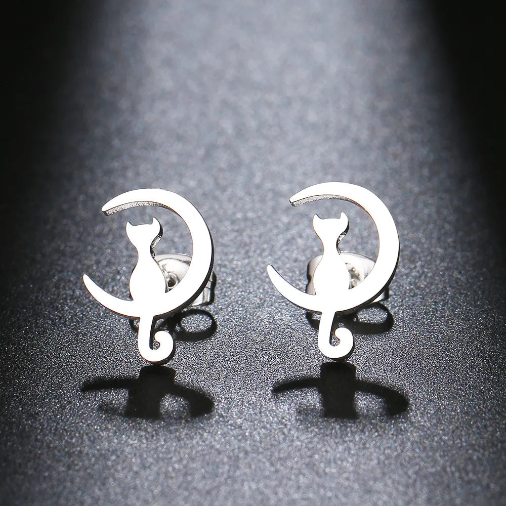 Titanium Moon Cat Stud Earrings - Premium Jewelry from Dazzling Delights - Just $21.71! Shop now at Dazzling Delights