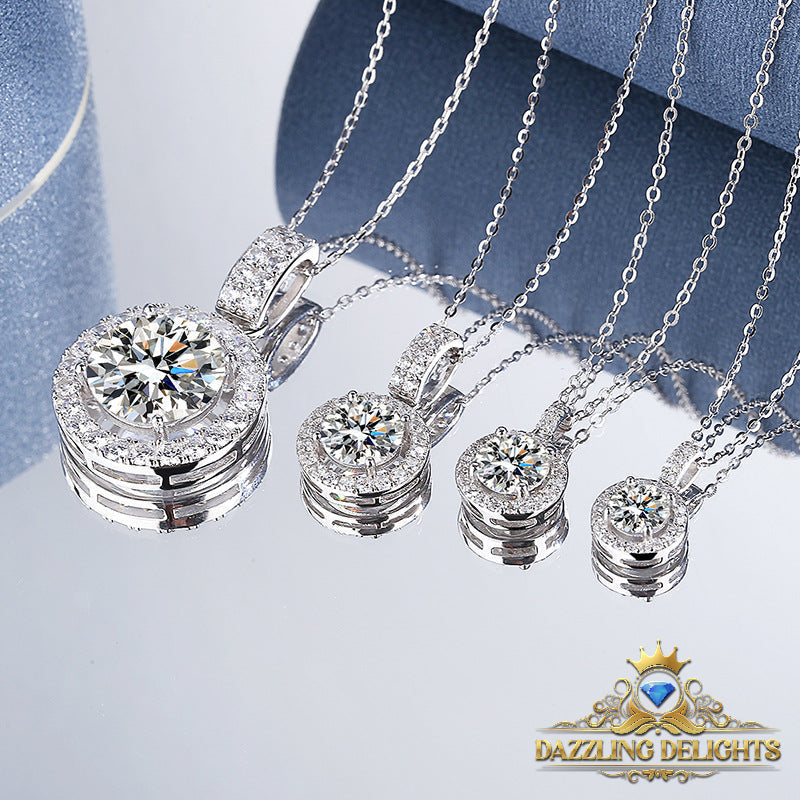 Moissanite Halo Pendant Necklace - Premium Jewelry from Dazzling Delights - Just $116.21! Shop now at Dazzling Delights