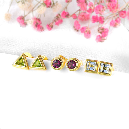 Geometric Designed Natural Gemstone Stud Earrings - Your Choice of Gemstone - Premium Jewelry from Dazzling Delights - Just $56.21! Shop now at Dazzling Delights