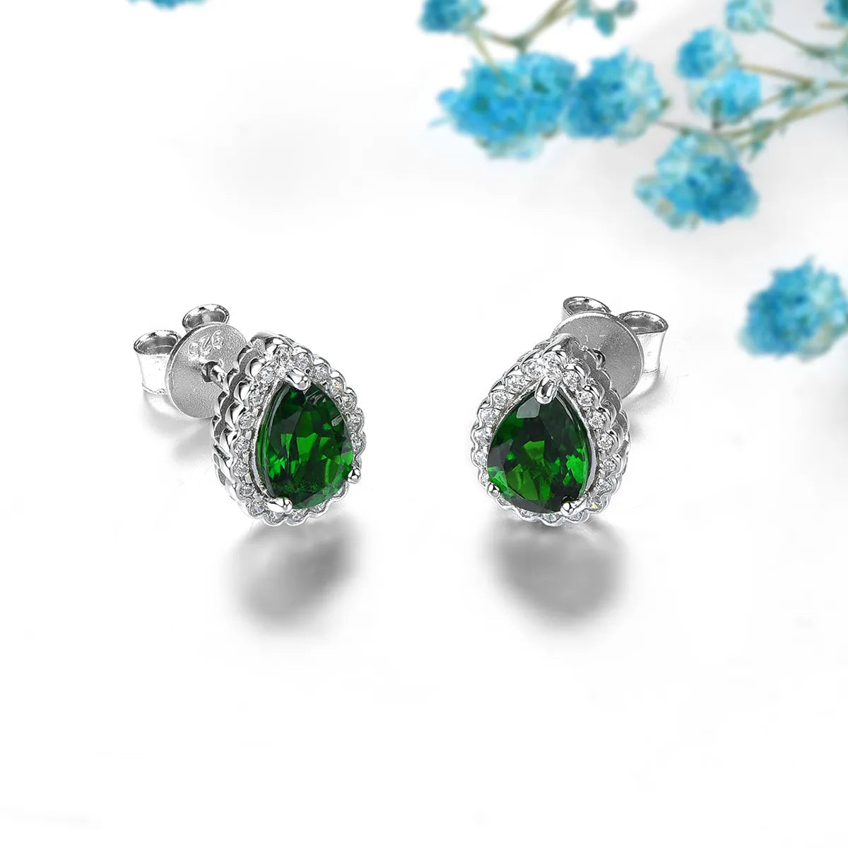 7x5mm Pear Cut Natural Chrome Diopside Halo Stud Earrings - Premium Jewelry from Dazzling Delights - Just $85.95! Shop now at Dazzling Delights