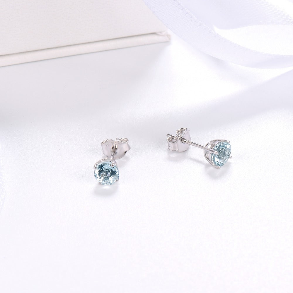 6mm Round Cut Natural Aquamarine Stud Earrings - Premium Jewelry from Dazzling Delights - Just $74.21! Shop now at Dazzling Delights