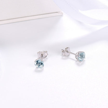 6mm Round Cut Natural Aquamarine Stud Earrings - Premium Jewelry from Dazzling Delights - Just $74.21! Shop now at Dazzling Delights