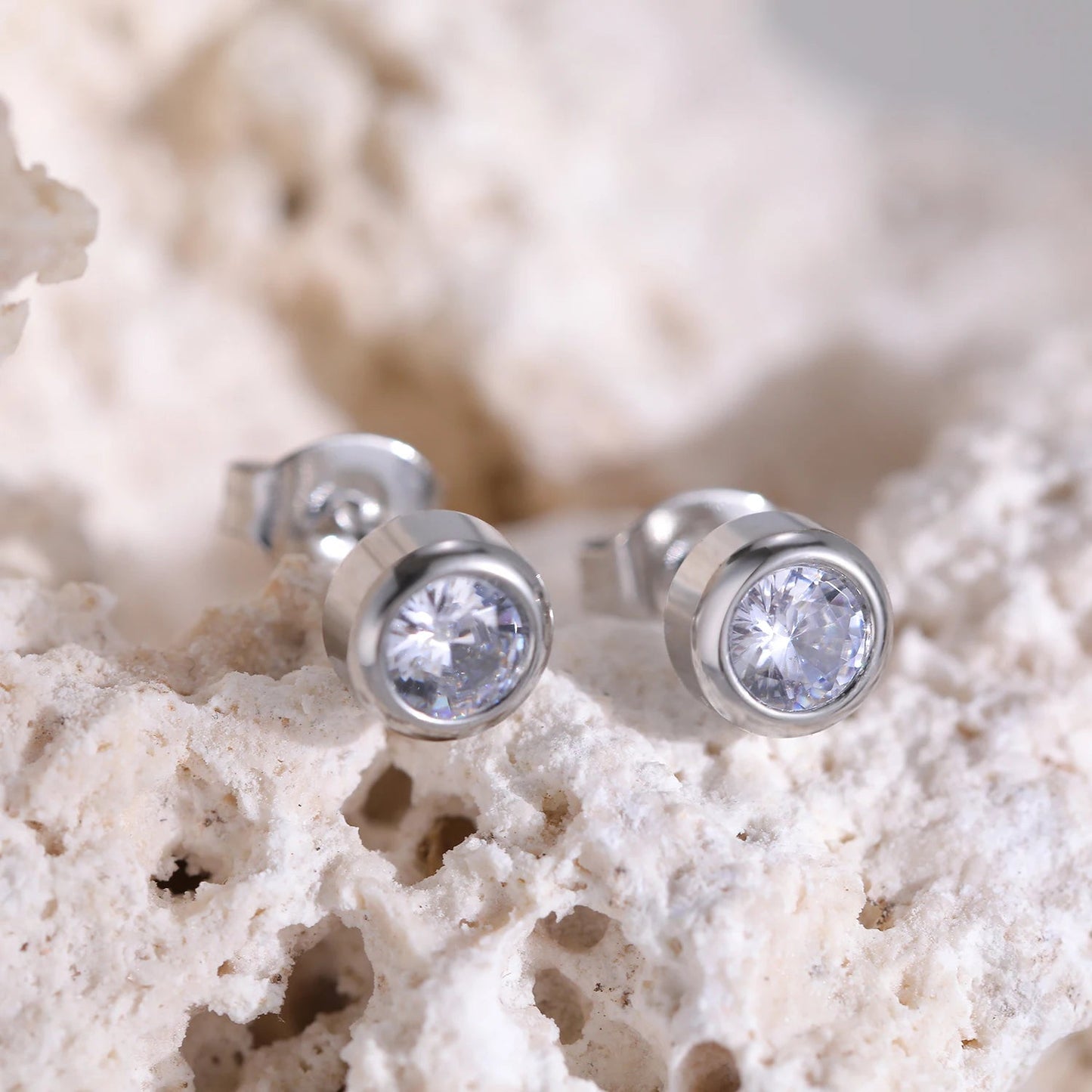 Titanium 5mm Cubic Zirconia Bezel Set Stud Earrings - Premium Jewelry from Dazzling Delights - Just $18.71! Shop now at Dazzling Delights