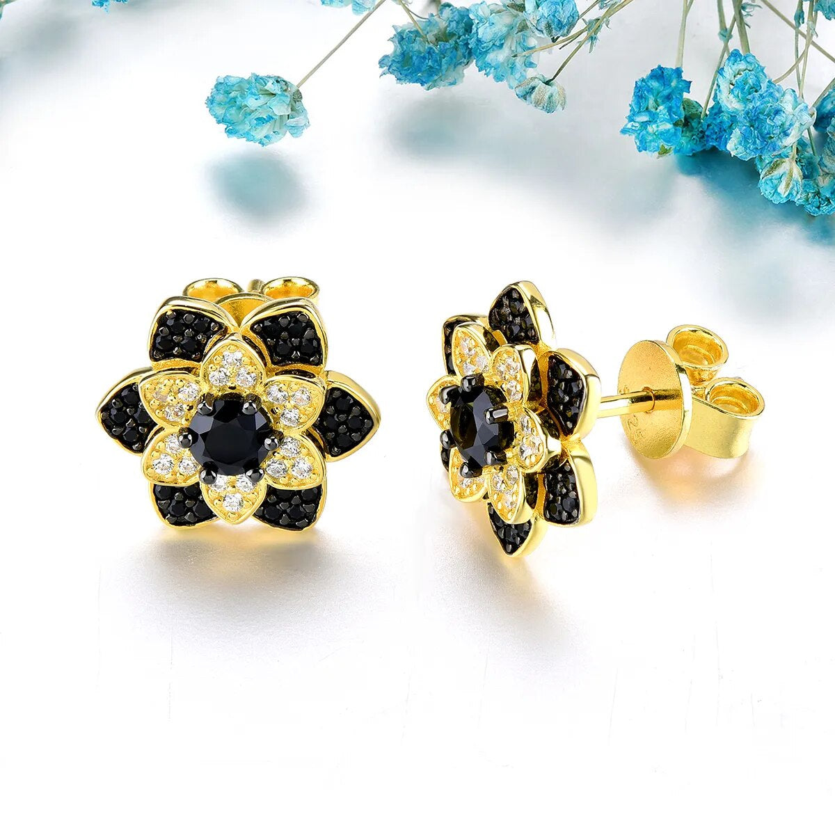 Black and White Spinel Flower Stud Earrings - Premium Jewelry from Dazzling Delights - Just $62.96! Shop now at Dazzling Delights