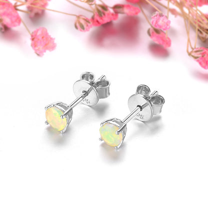 4mm Round Cut Natural Opal Stud Earrings - Premium Jewelry from Dazzling Delights - Just $50.96! Shop now at Dazzling Delights